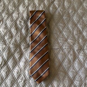Camerucci Elegant Silk Hand Sewn Striped Brown Navy Blue Tie Made in Italy